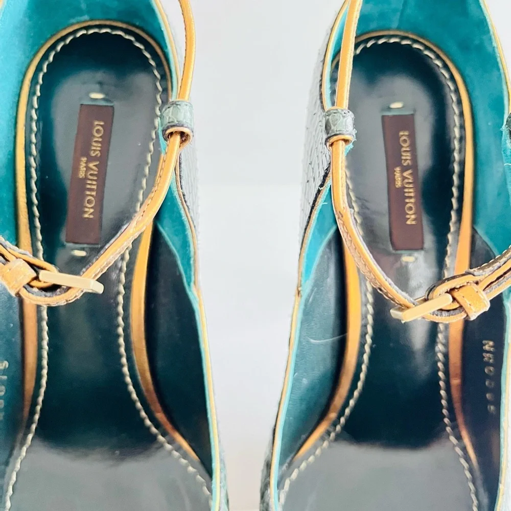 Louis Vuitton green python Mary Jane heels 37.5